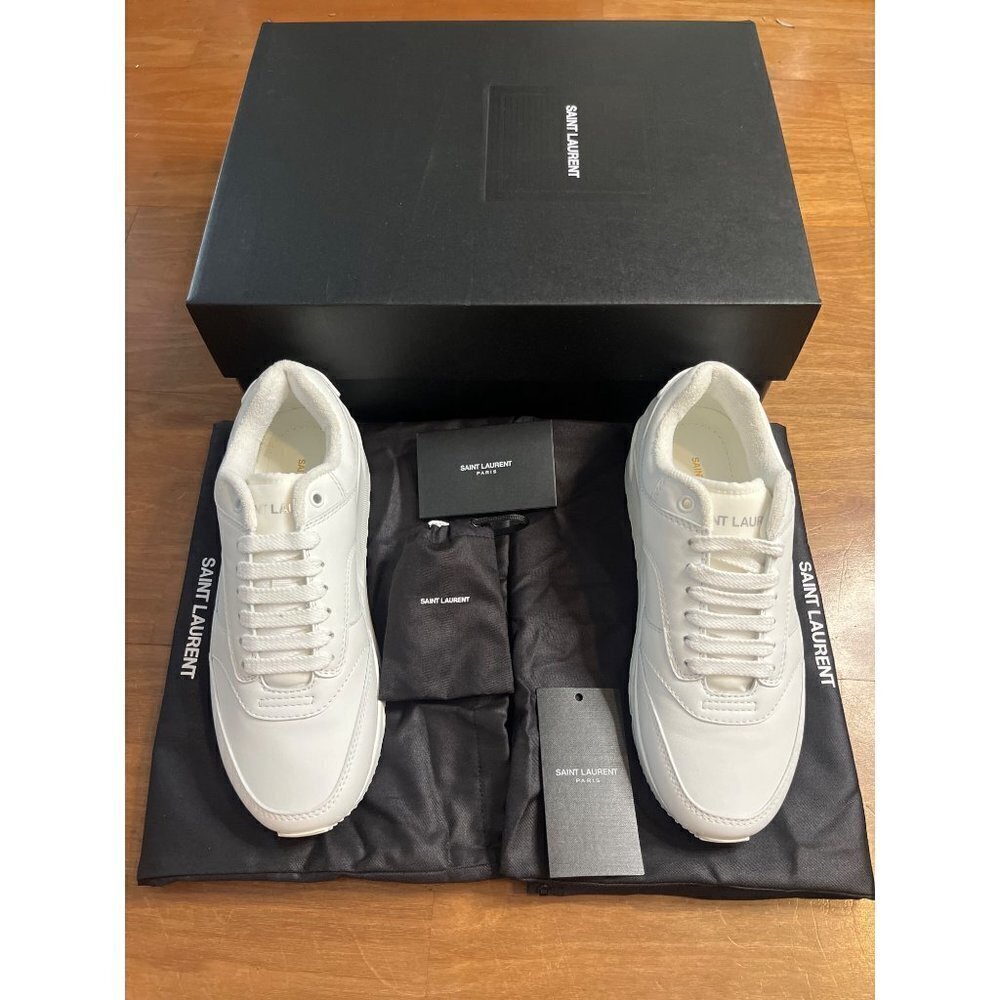 Saint Laurent Bump Leather Sneakers in Blanc Optique 39.5 New With Box Womens